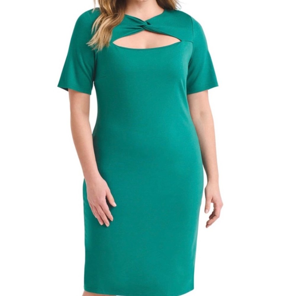 NWT Eloquii Twist Front Sheath Dress Green Size 16 - Picture 2 of 7